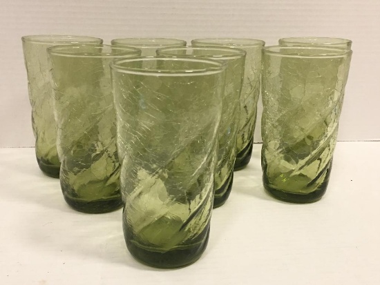 Vintage Set of 8 Crackled Glass Drinking Glasses