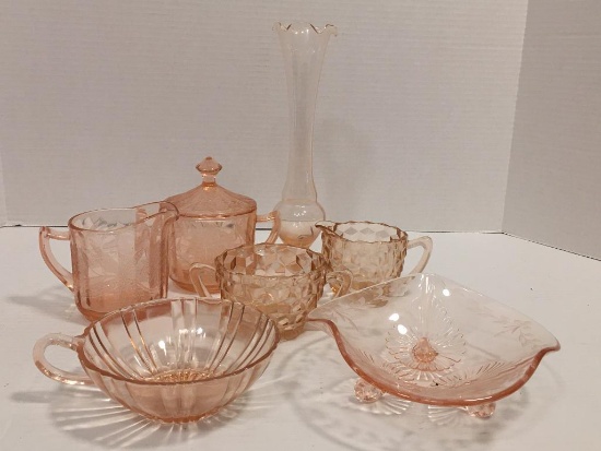 Lot of Pink Depression Glass