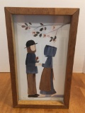 Vintage Framed Amish Signed Sketch 