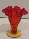 Fenton Hobnail Red Orange Ombre Ruffle Top Vase