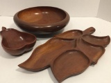 3 Piece Lot of Wood Bowls & Serving Trays