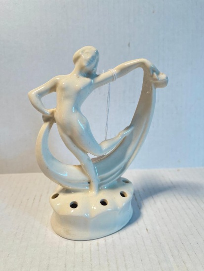 Antique Art Deco Nouveau Nude Woman Dancer Porcelain Flower Frog