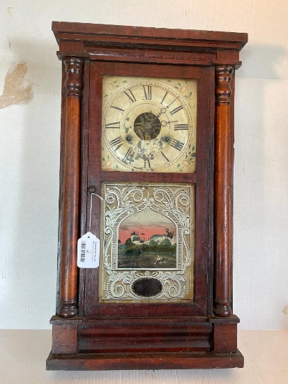 Antique Wall Clock w/Castle Scene