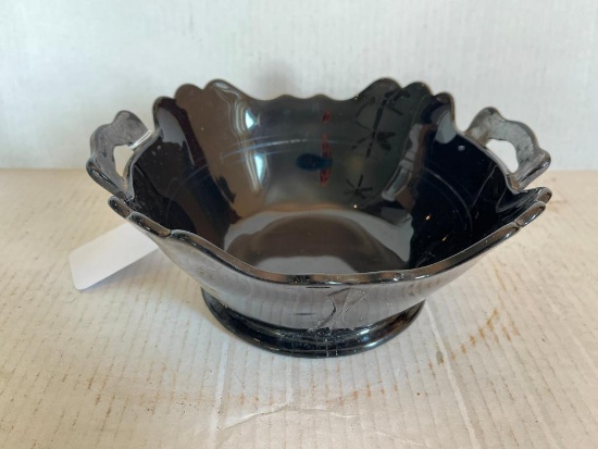 Black Amethyst Glass Double Handle Bowl