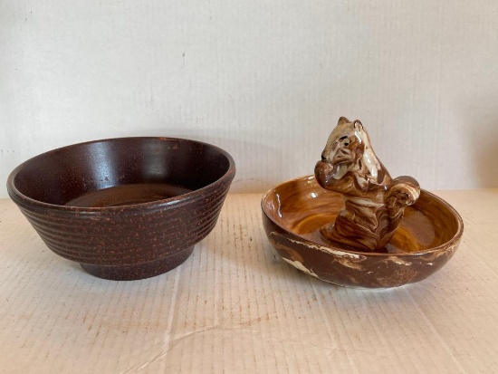 Pair of Pottery Bowls. One w/Squirrel Design