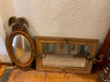 Round Plastic Mirror and Antique Wood Frame Coat Rack Mirror