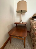 Two Piece Lot Incl Vintage Side Table & Lamp