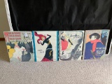 Set of Four Reproduction French Movie Poster Type Decorations on Thin Canvas