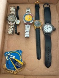 Group of Watches as Pictured and Metal Badge, Untested