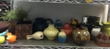 Shelf Decorator Lot of Pottery Vases, Candle Holders & More