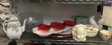 Shelf Lot Incl Tea/Coffee Pots, Serving Plates, Bowls & More