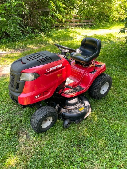 2014 Troy Bilt TB46 Riding Lawn Mower with 46" Deck. It will need a belt for the blades. It came off