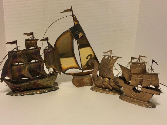 Group of 4 Tin Metal Decorative Ships
