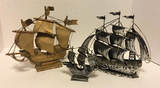 Group of 3 Tin Metal Decorative Ships