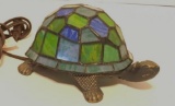 Leaded Stained Glass & Brass Turtle Light