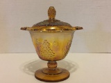 Raised Lidded Carnival Glass Candy Dish