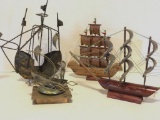 2 Wooden & Tin Metal Ships & Music Box