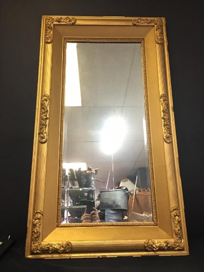 Antique Ornate Gold Tone Beveled Mirror