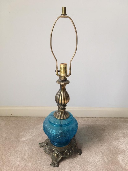 Vintage Blue Glass & Metal Lamp