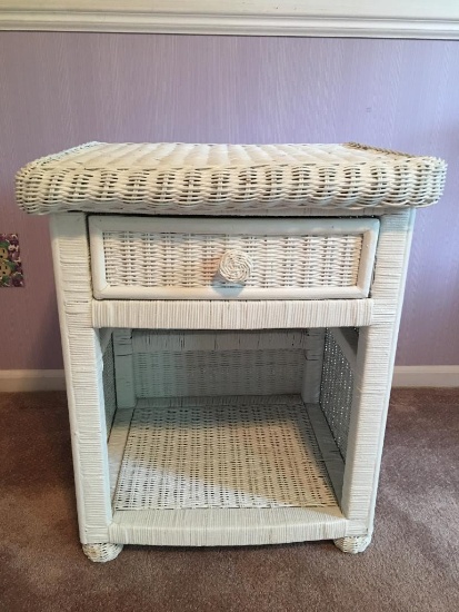 White Wicker Pier One Nightstand