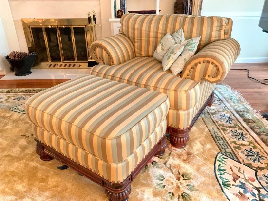 Bernhardt New Vintages Overstuffed Chair and Matching Ottoman