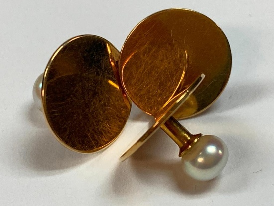 Group of Three 14k Gold and Pearl Buttons