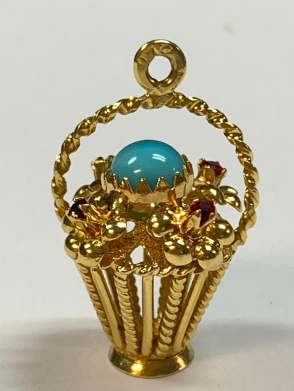 18k Yellow Gold & Turquoise Charm
