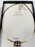 Pre-Packaged 18Kt Gold over Sterling Necklace with Sapphire/Diamond