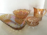 Gold Iridescent Set w/Trinket Dish, Creamer & 2 Side Dishes