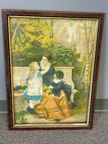 Framed Victorian Print of Mother & Children