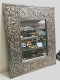 Silver Tone Metal Decorative Mirror w/Wood Back