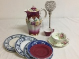 Misc Lot of Vintage Porcelain Dishes, Pitcher & Candle Holders