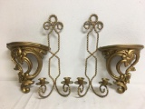 Gold Tone Decorator Lot of Shelves & Candlestick Holders
