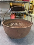 Large Cast Iron Pot with Wrought Iron Handle, 14 Inches Tall and Opening Diameter of 26 Inches
