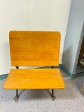 Antique School Desk Chair w/Cast Iron Base & Fold Up Seat