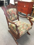 Antique Tapestry Wood Rocker