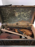 Antique Travel Chest w/Violin & Guitar Parts
