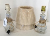 Pair of Vintage Hobnail Lamps w/Shades