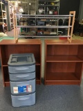 Two Fiberboard Bookshelves, Plastic Drawer Set and Extending Shoe Rack