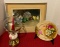 Decorator Lot Incl Print by Huber Art Co, Candle Lamp and China Plate