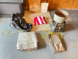 Misc Treasure Lot Incl Tarps, American Flag, Galvanized Bucket and More (Garage Cabinet)
