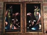 Pair of Framed Velvet Pictures Signed by Carlos