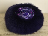Vintage Beaded Purple Fur Ladies Church Hat w/Box