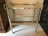 Gold Tone/Glass Serving Cart on Wheels