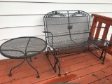 Wrought Iron Glider and Side Table