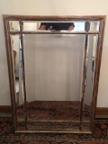 Decorative Beveled Glass and Wood Framed Mirror