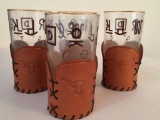 Thomas Taylor and Sons Cowboy Drink Glasses in Leather Tooled Holders