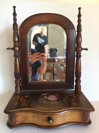 Antique Dresser Top Mirror with Drawer