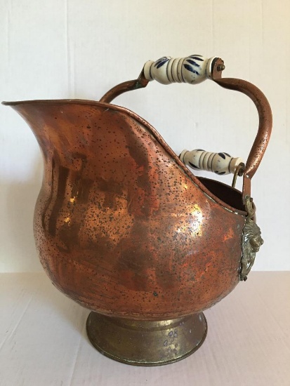 Copper Coal Hod with Porcelain Handles