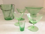 Green Depression Glass Lot Incl Ice Bucket and Cocktail Glasses